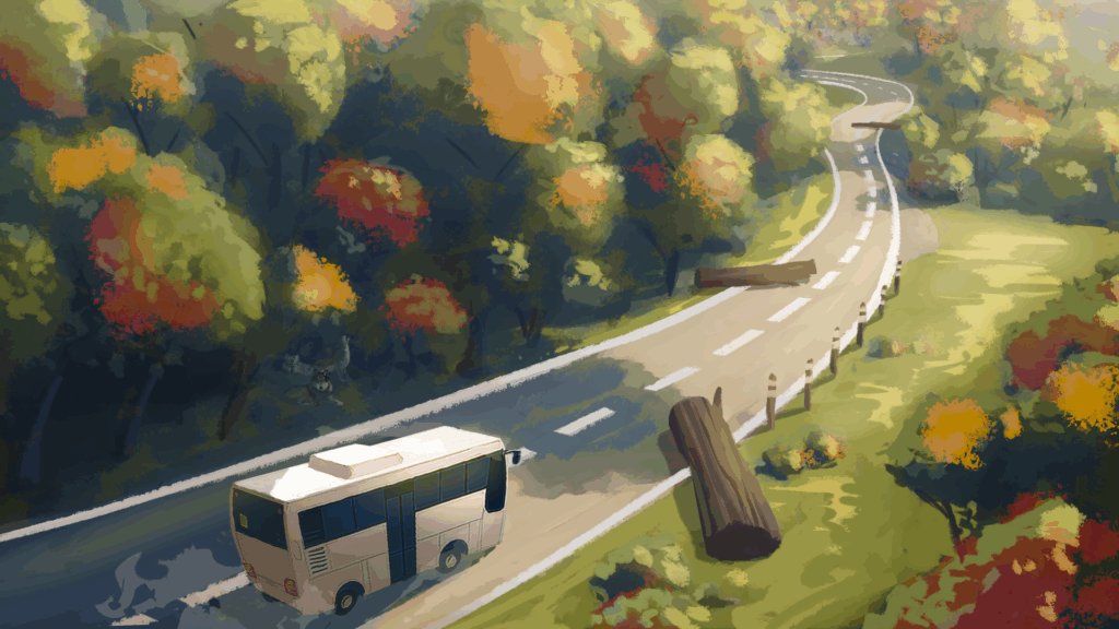 Illustration autocar sur la route du Grand Est - on the road.